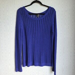 a.n.a Womens XL Open Knit Sweater Boho Basic Lightweight Jewel Tone Purple